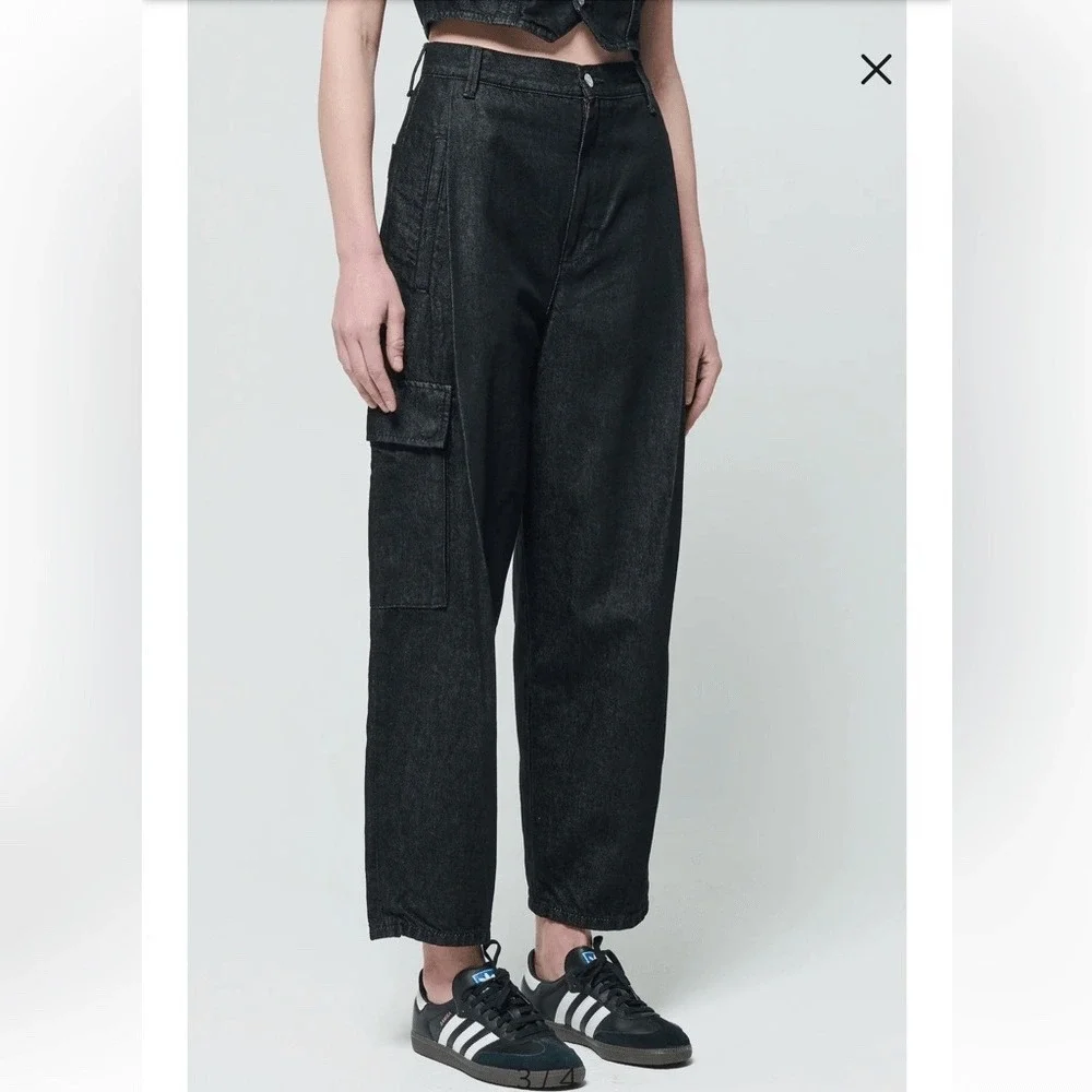 Etica Lewis Pleated Cargo Jeans‎ Black Dark Wash High Rise Utility Pants 26